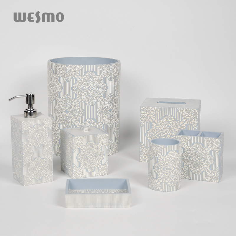 Noble creative  elegant blue pattern design modern luxury polyresin bathroom set